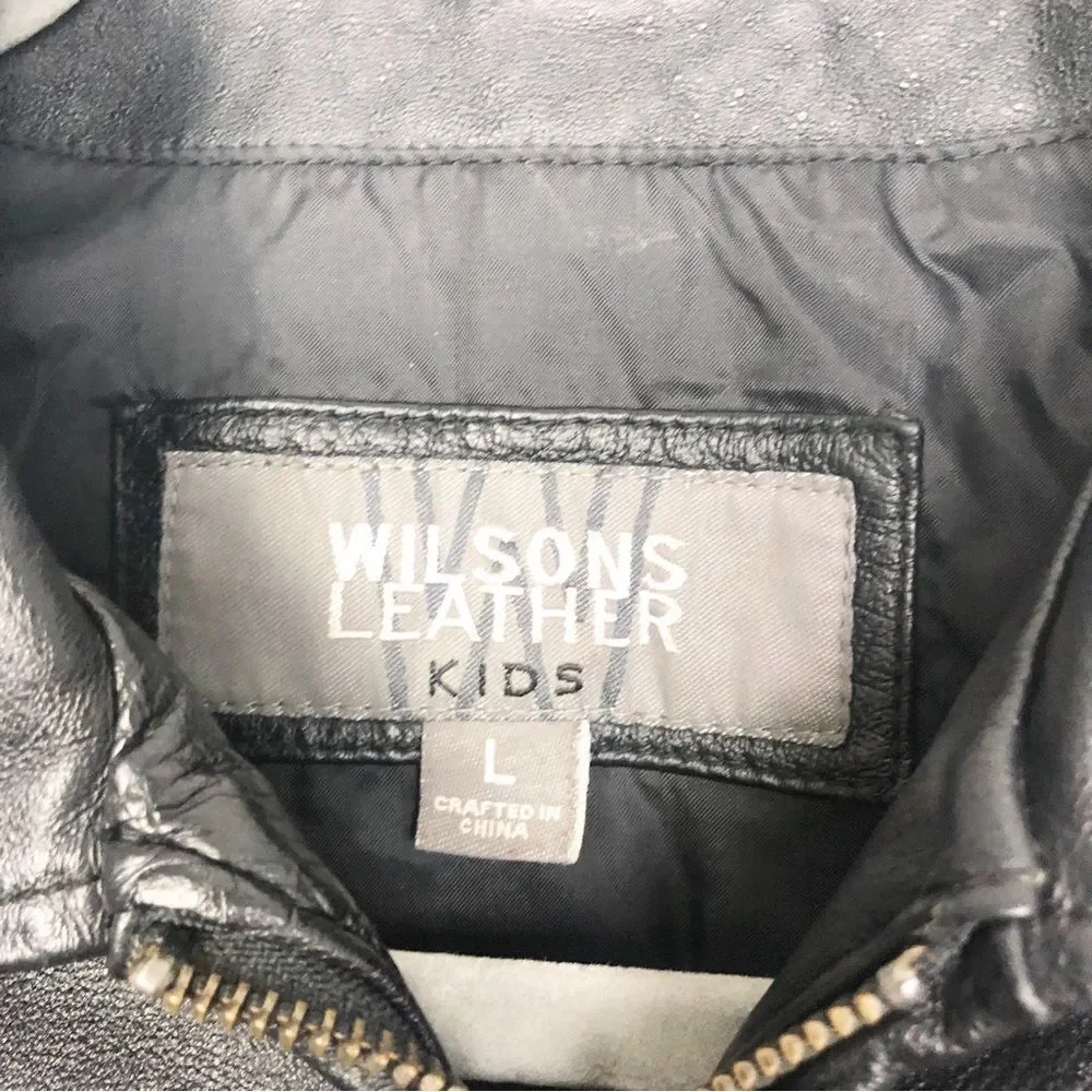 WILSONS LEATHER | Kids Black Leather Zip Front Jacket Youth Size Large